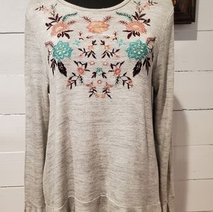 Altar'd State Sweater with Flowers, Gray, Size M